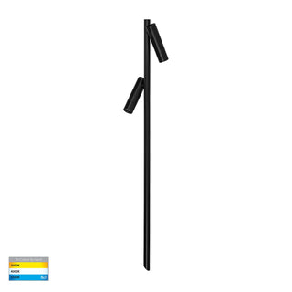 Forgo black double adjustable garden spike light with twin LED spotlight heads