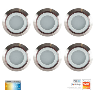 Six round LED lights with Tuya branding on a white background