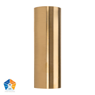 Experience the ultimate in outdoor lighting with the HV3626S-BR Aries Solid Brass Up &amp; Down LED Wall Light. Made from durable solid brass and featuring a built-in 2 x 6w LED, this sleek light provides 5 different LED colors with a 3 year warranty. Perfect for coastal areas, enhance your space with warm to daylight color options.