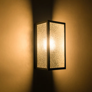 Bayside crackled glass wall light illuminated with the included 2700K warm white LED filament globe.