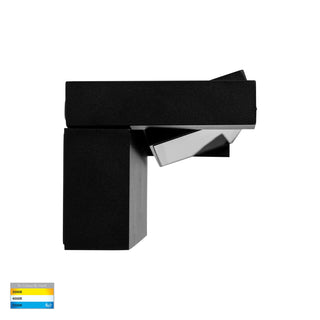Modern wall-mounted light fixture with black and chrome design on a white background