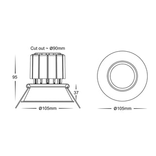 Havit Prime HV5514T Downlight Dimensions Diagram (90mm Cutout)