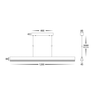 Havit Opex walnut timber LED linear pendant light 1200mm dimensions and adjustable suspension