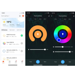 Smart home app interface with LED strip control on a smartphone screen