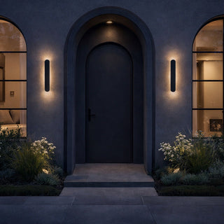 black shadow wall lights modern facade exterior lighting arched windows davoluce melbourne