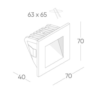 Davoluce Indirect LED Recessed Step Light Dimensions Cutout 64x65mm Technical Drawing