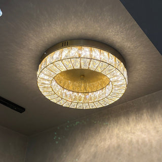 Alacio Agios 38cm crystal ceiling light in Satin Gold finish displayed at Davoluce Lighting