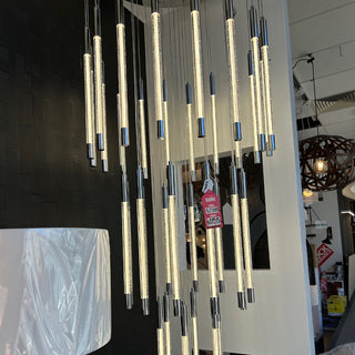 KURTZ PE37-CH4K Telbix Kurtz 37 light oversized pendant from $1999.00. Large pendant light for stairwell Australia. Staircase pendant lighting idea. Modern staircase pendant lights in Melbourne, Sydney, Perth.