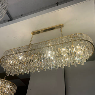 Crystal chandelier hanging from a ceiling