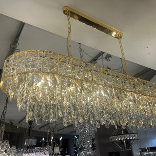 Crystal chandelier hanging from a ceiling