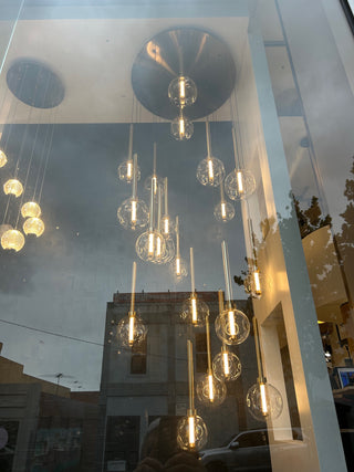 Meteor 20 Light Pendant – Satin Gold / Clear Glass