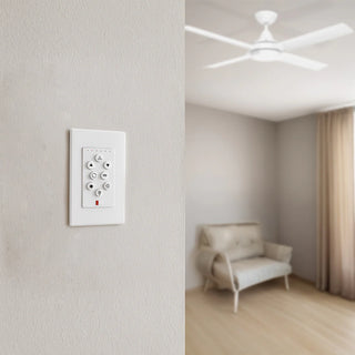 Wall-mounted Brilliant isolation fan controller in room setting