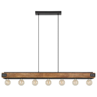 LAYHAM 7 Light Timber Pendant – Rustic Brown & Black