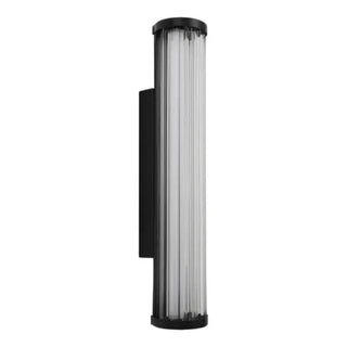Junco IP65 exterior wall light 420mm black aluminium with hand blown ribbed glass diffuser