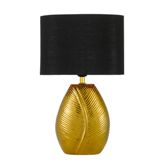 lee ceramic table lamp with black shade and gold detailing