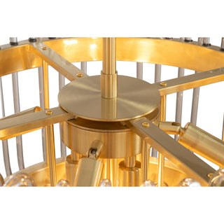 Collette Satin Brass 9 Light Chandelier Close Up Glass Rod Detail