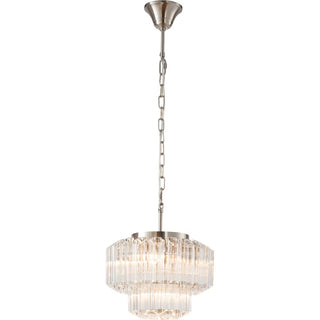 Calista small 32cm 2 tier chandelier brushed nickel with tubular glass prisms full view