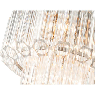 Calista small chandelier underside view showing layered glass prism tiers and light source