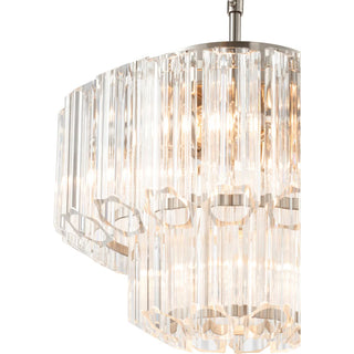 Calista 32cm brushed nickel chandelier angled view showing 2 tier glass prism design