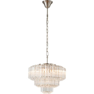 Calista medium 42cm 3 tier chandelier in brushed nickel with tubular glass prisms