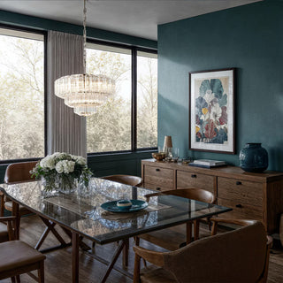 Lighting Inspirations Calista Extra Large 50cm 7 Light 3 Tier Glass Prism Chandelier in Brushed Nickel