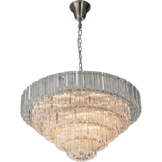 Large brushed nickel chandelier with tubular glass detail by Lighting Inspirations