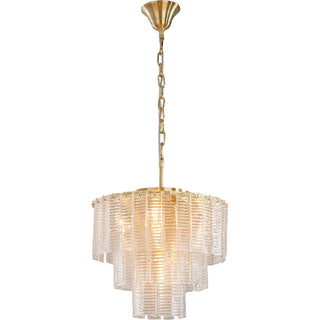 alara small 40cm chandelier satin brass textured glass panels full view