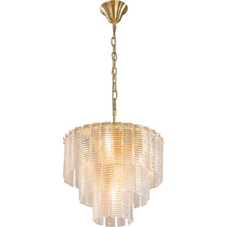 alara small 40cm chandelier satin brass textured glass panels full view