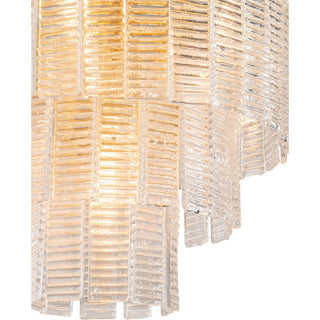alara chandelier satin brass glass panel detail close up