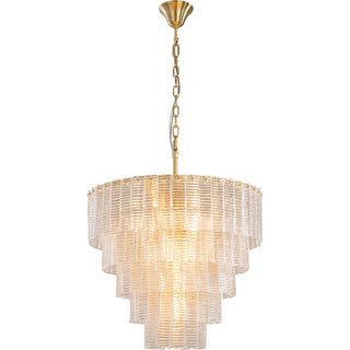 alara medium 60cm chandelier satin brass textured glass panels full view