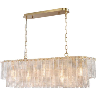 Alara 100cm linear chandelier satin brass glass panel bench light full product view
