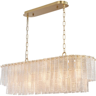 Chandelier with gold frame and clear glass on a white background