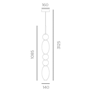 Ideal Lux Lumiere 3 pendant dimensions showing 140mm width and 3125mm adjustable height