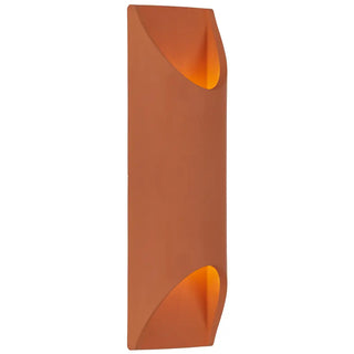 Telbix Mazal terracotta gypsum wall light with curved upper and lower openings.