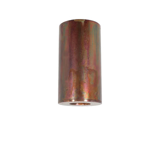 Cylindrical metallic light fixture on a white background