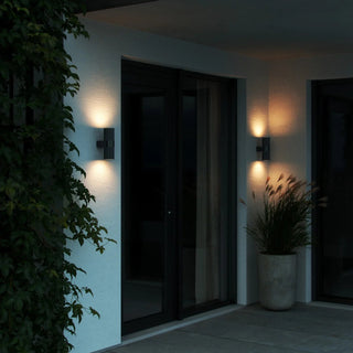 Nordlux Kyklop Ripple wall light installed outdoor entry facade lighting effect