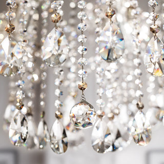 Close-up of crystal chandelier with hanging crystals