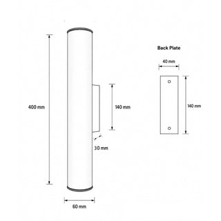 Tubula wall light dimensions and technical drawing