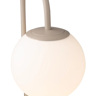 Mintu Floor Lamp with travertine base and frosted glass shade in Taupe finish