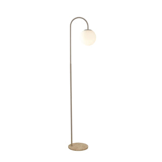 Mintu Floor Lamp with travertine base and frosted glass shade in Taupe finish