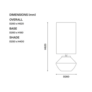 Mayfield Mesa Table Lamp Dimensions Technical Drawing 620mm Height