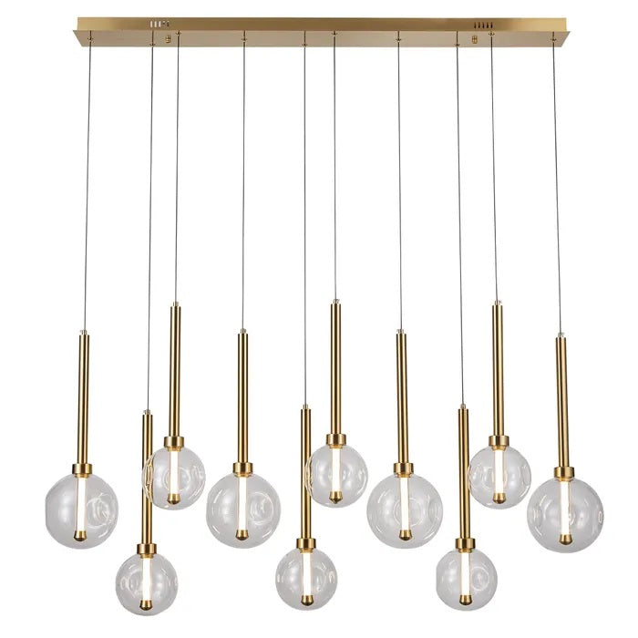 Meteor 10 Light Pendant – Satin Gold LED Bar Chandelier | Vencha ...
