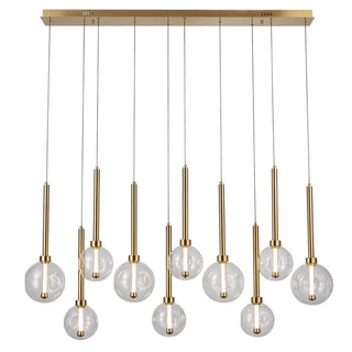 Meteor 10 Light Pendant – Satin Gold / Clear Glass (Bar Base)