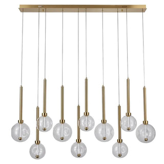 Meteor 10 Light Pendant – Satin Gold / Clear Glass (Bar Base)