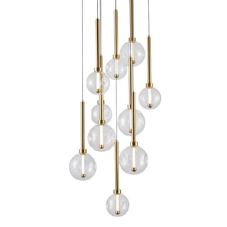 Meteor 10 Light Pendant – Satin Gold / Clear Glass (Round Base)