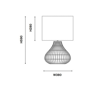 Mira Table Lamp – technical line drawing (Ø38 × H59cm)