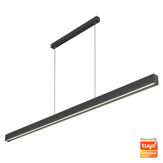 Telbix NAVARO 240cm 60w Smart LED Pendant. Smart LED Linear Pendant lights. smart lights for google home, smart linear led light fixture. Using the smart phone app you can control the warmth and brightness of the light, and full remote operation of scene 