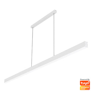 Telbix NAVARO 240cm 60w Smart LED Pendant. Smart LED Linear Pendant lights. smart lights for google home, smart linear led light fixture. Using the smart phone app you can control the warmth and brightness of the light, and full remote operation of scene 