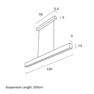 Telbix NAVARO 120cm 40w Smart LED Pendant. Smart LED Linear Pendant lights. smart lights for google home, smart linear led light fixture. Using the smart phone app you can control the warmth and brightness of the light, and full remote operation of scene 