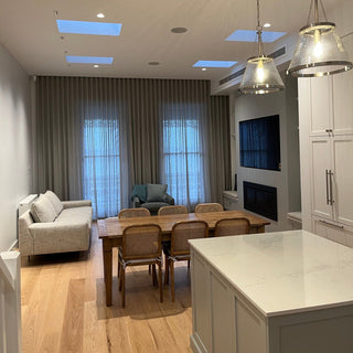 Telbix Olmont Pendant light installed above the kitchen bench 